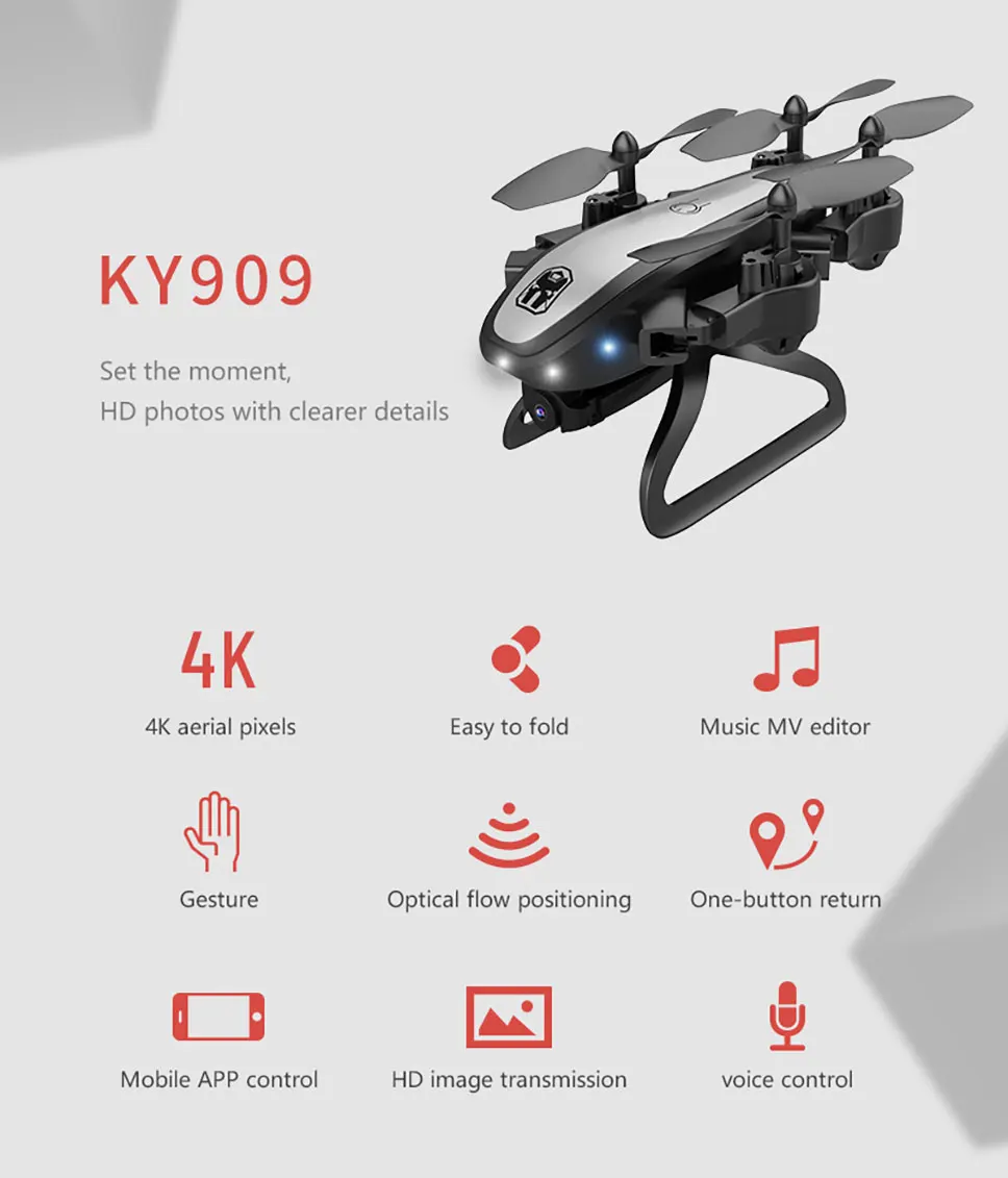 Дрон KY909 HD 4K WiFi видео live fpv Дрон светильник с потоком держать высоту четырехосный самолет одна кнопка взлет Дрон с камерой квадрокоптер с камерой квадракоптер квадрокоптер аккумулятор квадракоптер с камерой