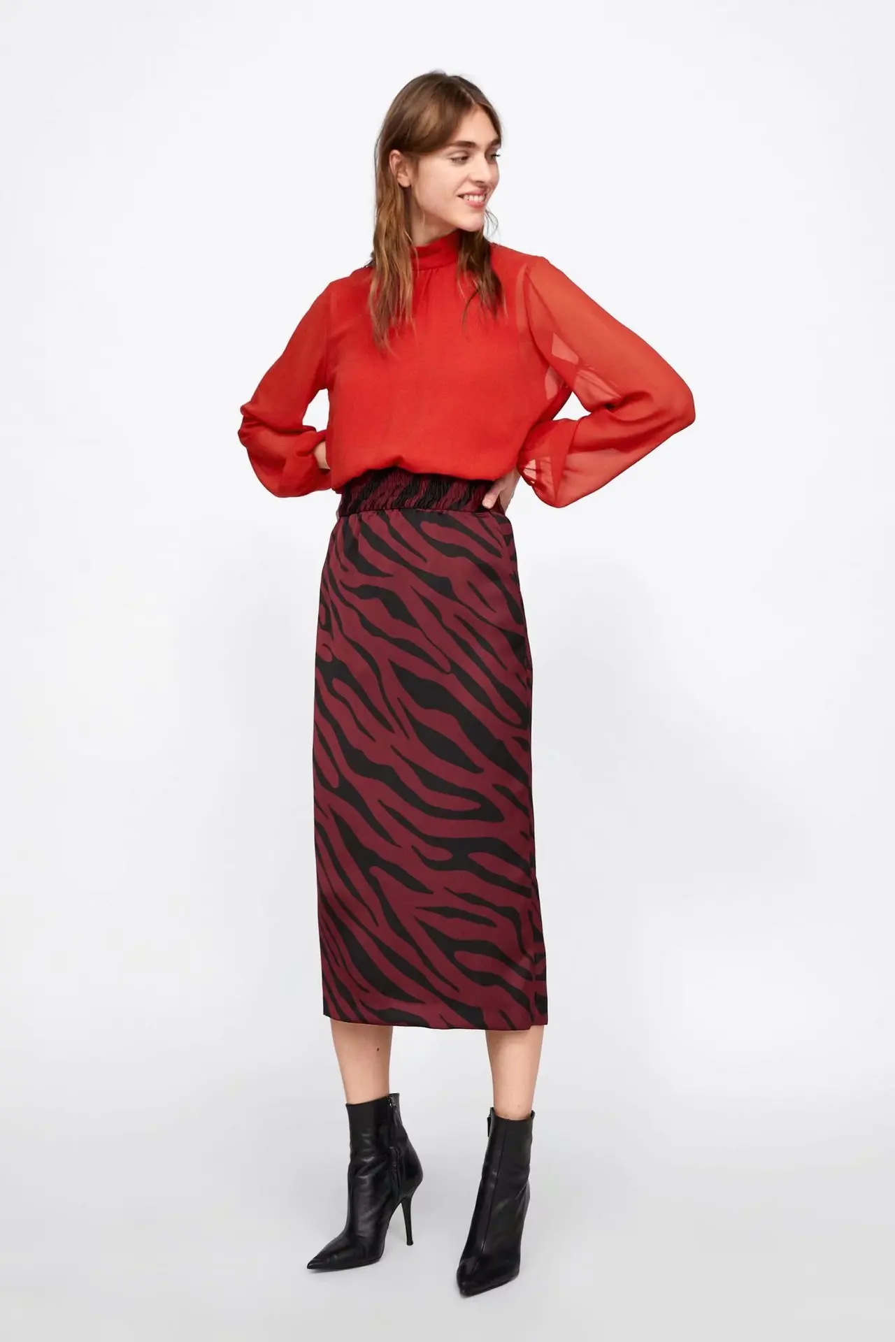 

Elastic High Waist Skirt Female Spring New Style 19 Korean-style Mid-length Animal Pattern Printed Sheath Straight Skirt