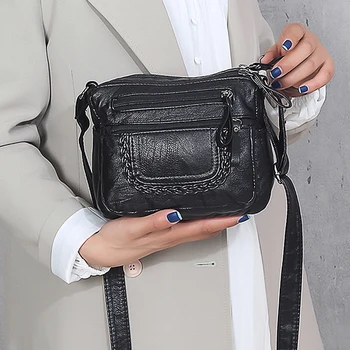 

Black Crossbody Bag Women 2020 Pu Leather Shoulder Bags for Lady Multi-pocket Weave Bucket Pack Female Casual Soft High Quality