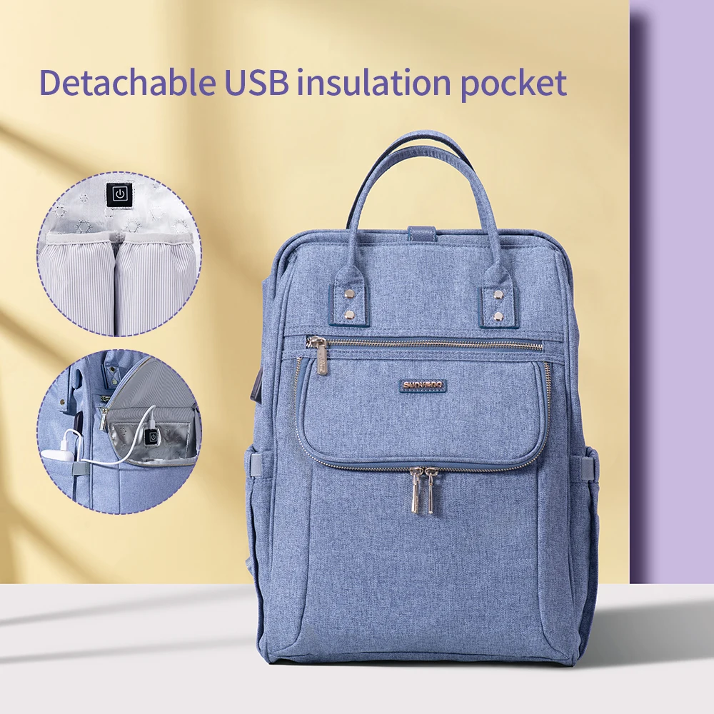 Blue USB Upgraded SUNVENO Рюкзак Для Мам с Высококачественным Удобная и Стильная Сумка Для Мамы Сумка Для Коляски Рюкзак Для Мамы с Крючком Для Прогулок и Путешествий с Детьми - Цвет: Blue USB Upgraded