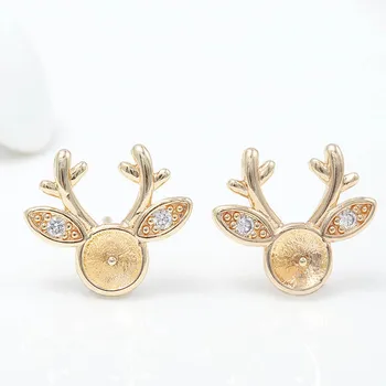 

20pcs Hypoallergenic Earrings Post Half Hole Pearl Caps Base Mermaid Swan Charms 14K Gold Color DIY for Women Pearls Earrings