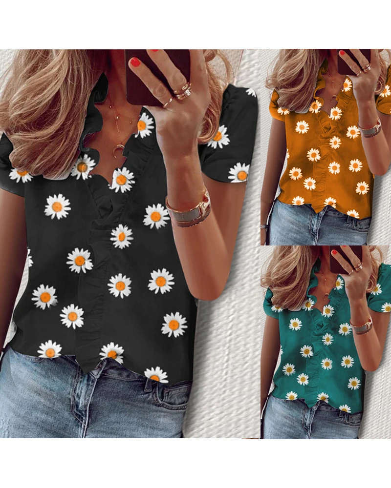 

Women blouse Women Fashion Floral Print Blouse Shirt Loose Daily Simple Tops Casual Summer Ladies Tops Female Women Short Sleeve