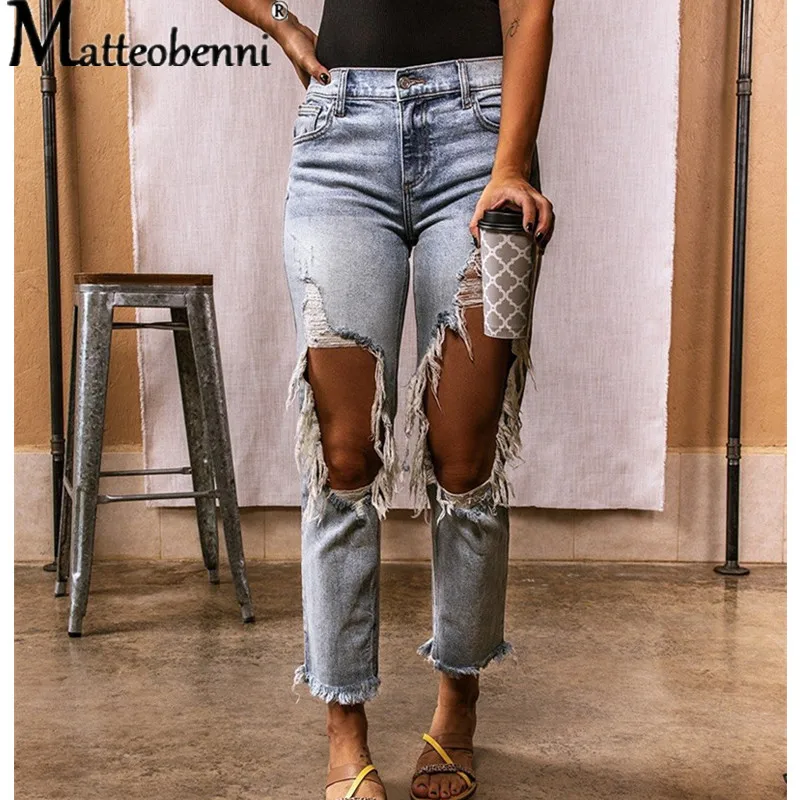 

New 2020 Spring Fashion Hole Ripped Jeans Women Cotton Denim Slim Elasticity Skinny Pants High Waist Casual Vintage Jeans Femme