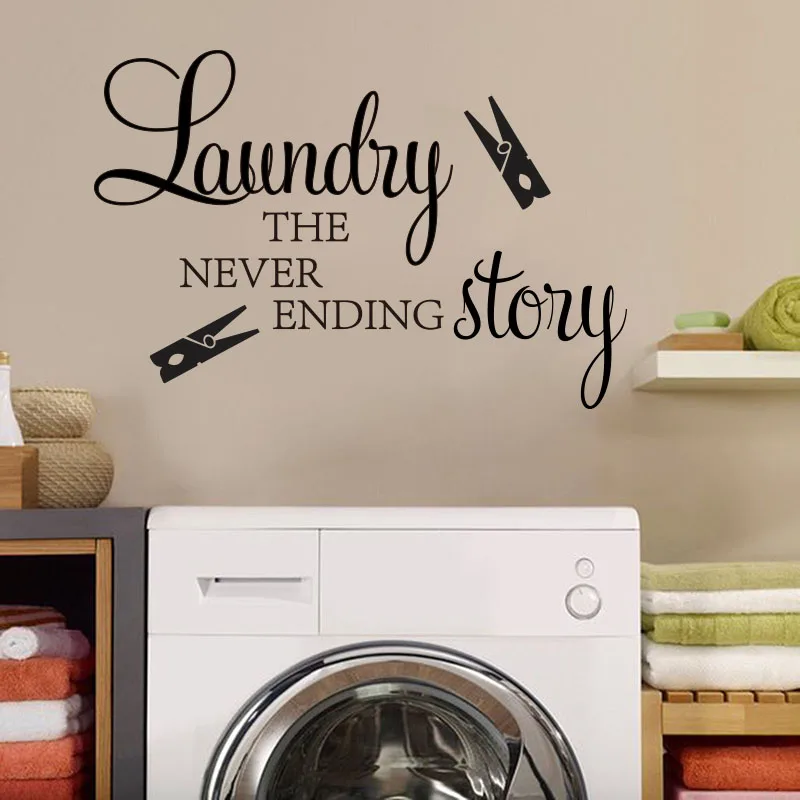 Laundry the never ending story  clothespin Wall Sticker Laudry Washroom Laundry Room Quote Wall Decal Vinyl Home Decor (2)
