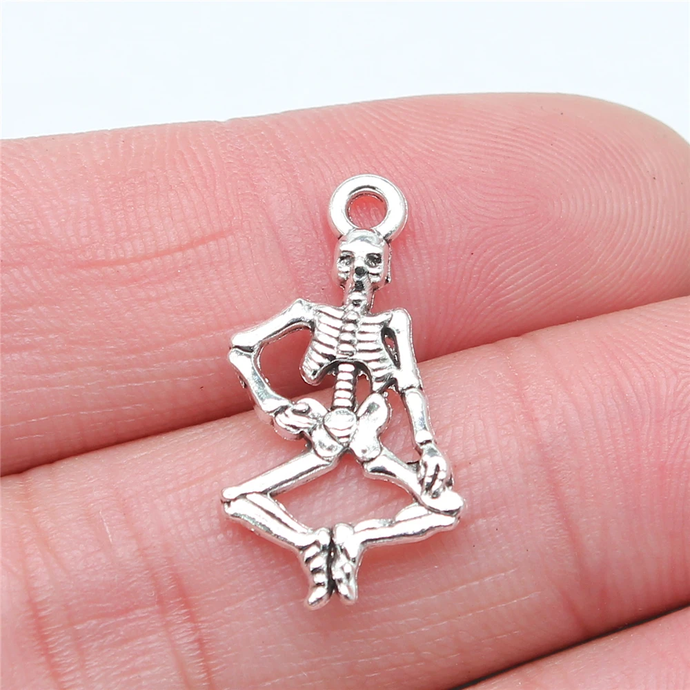 WYSIWYG 20pcs 25x13mm Skeleton Charm Skull Pendant Charms Antique
