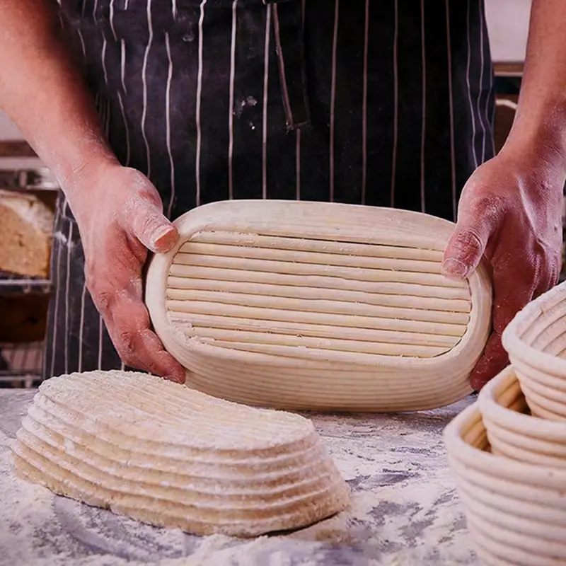1pcs Round Rattan Bread Proofing Basket With Cover Sourdough Proofing Oval Basket Bread Rising Baskets Bakery