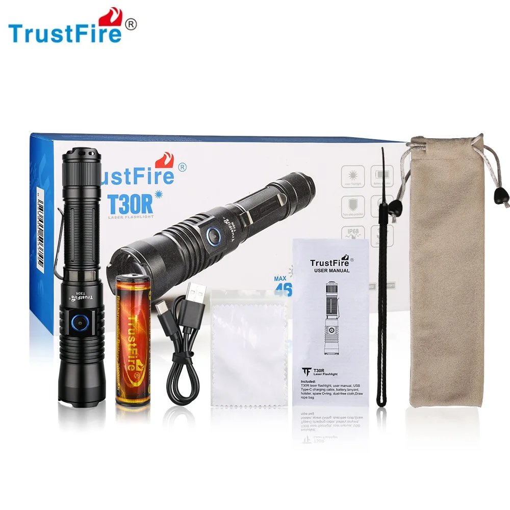 TrustFire T30R LEP LED Tactical Flashlight 460LM USB Type C La ser Torch Light 1000M for