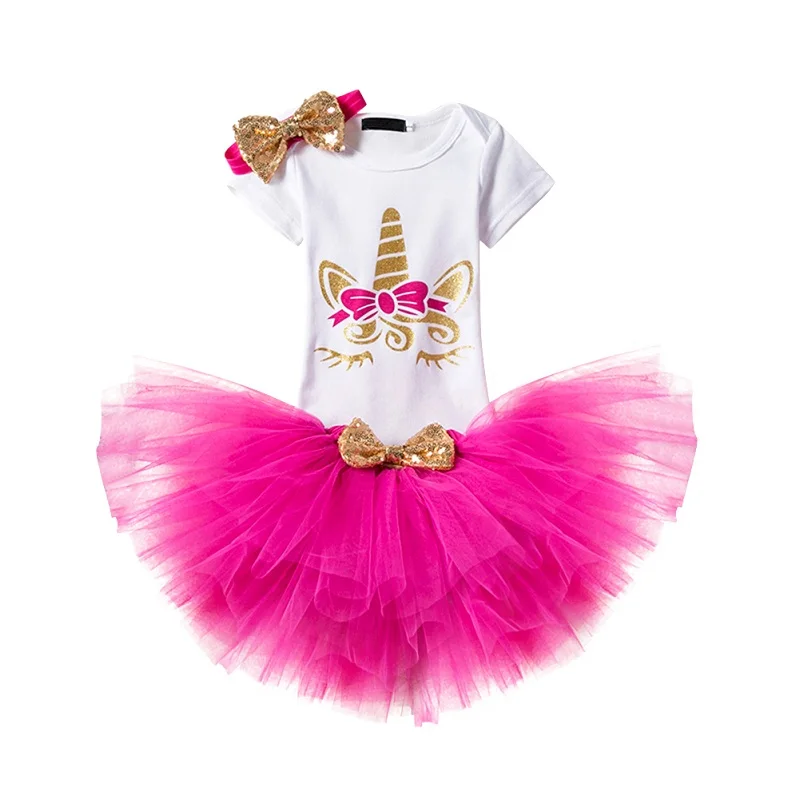 Baby Girl Clothes Girl Baby Birthday Clothes Flower Unicorn Dress Girl Baby Girl Outfit Sets Baby Clothes Girl for Photo Shoot - Цвет: Hot Pink