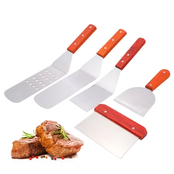 

5Pcs/Set Stainless Steel Spatula Set Wooden Handle Spatulas Pancake Turner Scraper for BBQ Grill Cooking