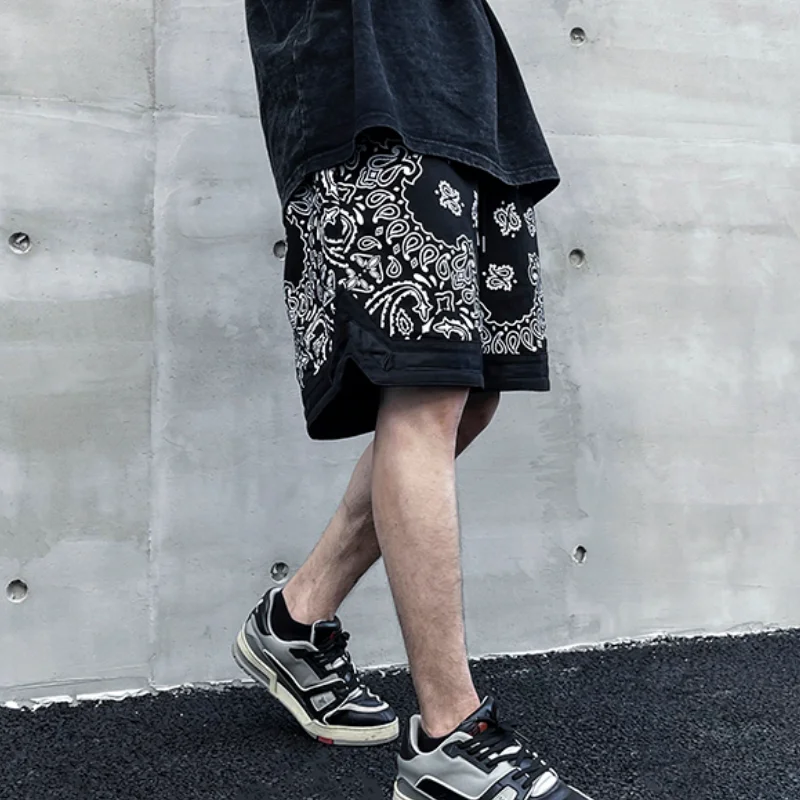 Hip Hop Loose Shorts Fashion Harajuku Printed Shorts Mens Summer Casual Elastic Waist Drewstring Streetwear Sportswear Joggers