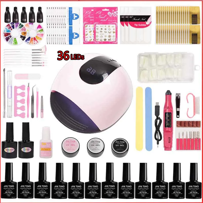 

Manicure Set UV LED Lamp Dryer With 12pcs Nail Gel Polish Kit Soak Off Manicure Tools Set electric Nail drill For Nail Art Tools