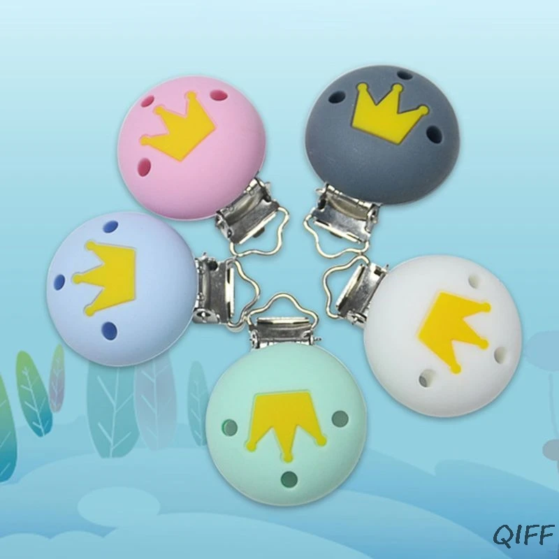 Baby Pacifier Clip Chain Teething Toys Holder Silicone Beads Crown Shape Clips