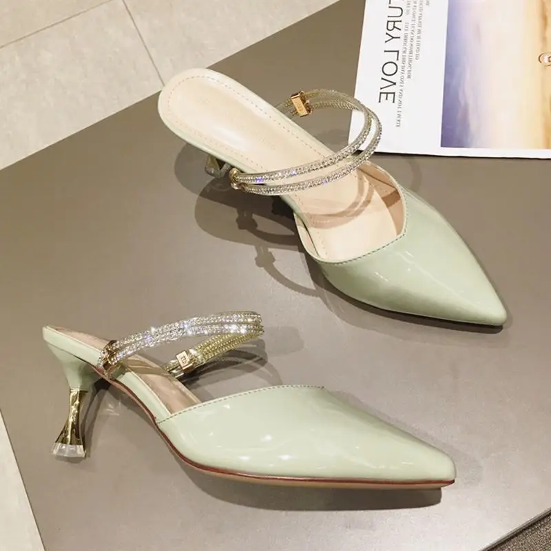 

2019 Summer New Style Pointed-Toe Closed-toe Slippers Women's Outer Wear A- line with Double Purpose Thin Heeled Slipper Fashion