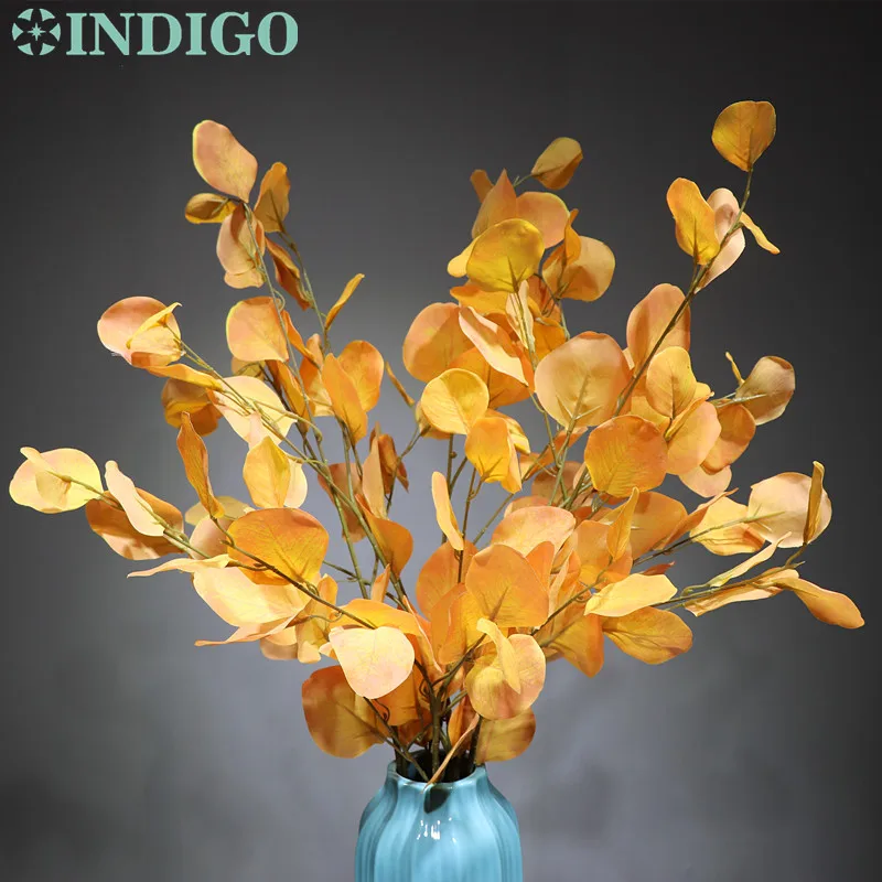 INDIGO-100pcs желтый лист эвкалипта Рождественская стена декоративное искусственное растение Свадебная Цветочная вечеринка