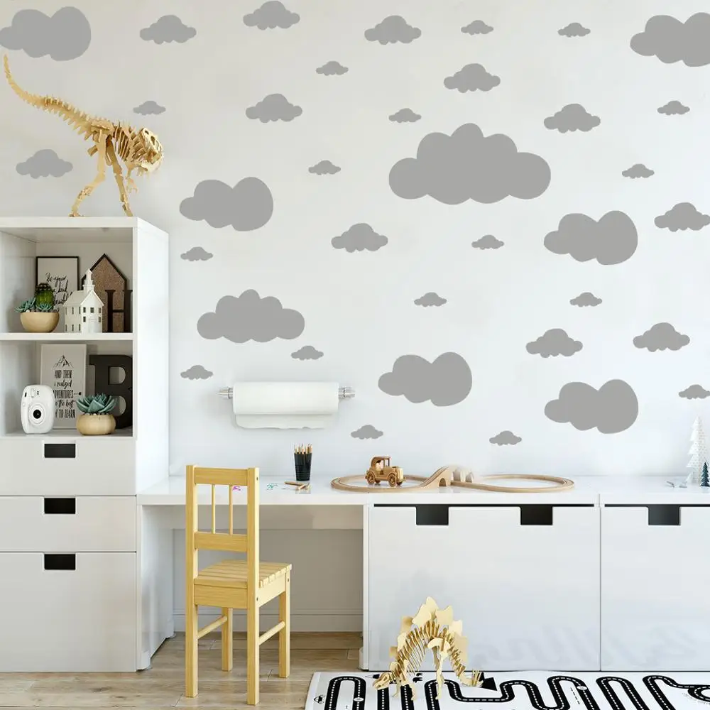 Luminous Wall Stickers Wall Stickers Vinyl Decal Stickers 68pcs/set Mixed Size 2.5-25cm Cartoon Clouds Wall Stickers For Kids Baby Rooms Home Decor Art Mural Peel And Stick PVC Wallpaper