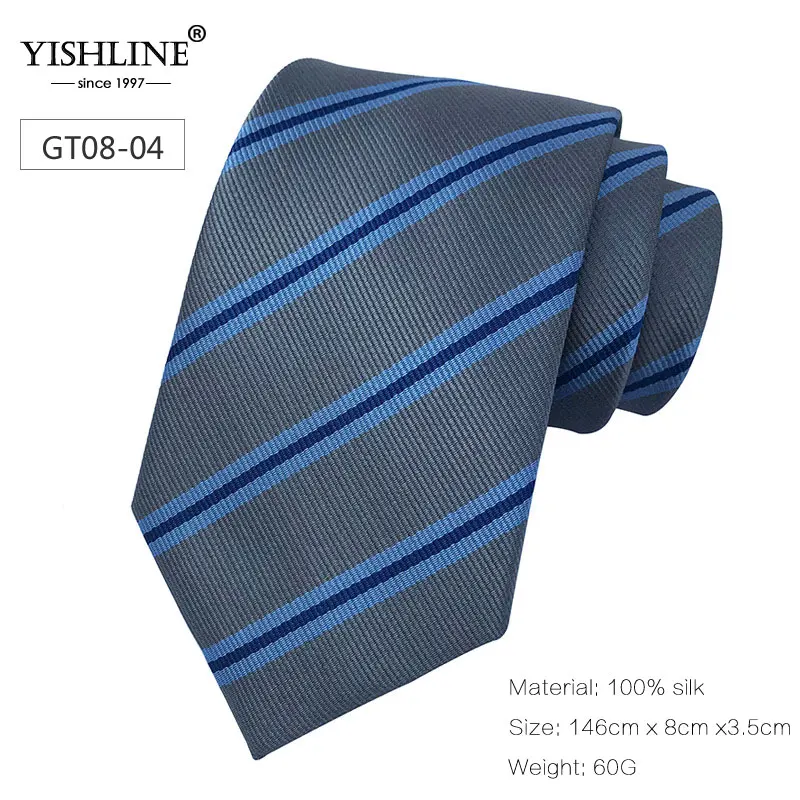 GT08-4 YISHLINE, новинка, 8 см, мужской галстук, шелковые галстуки, в полоску, синий, розовый, мужские свадебные галстуки, галстуки для жениха, галстук, Осень-зима, 20 стилей - Цвет: GT08-4