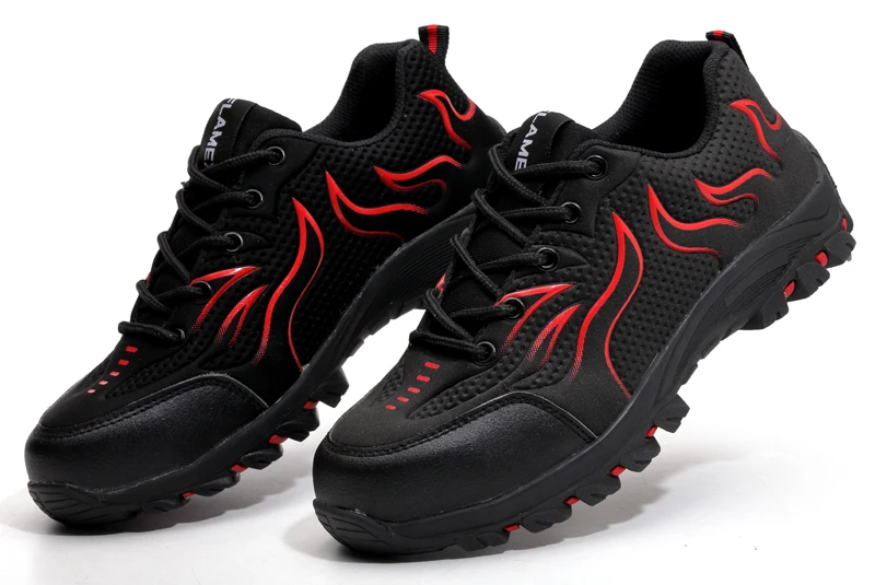 yong fashion safety working shoes with steel toe and steel plate antisquashy antislip,oil resistance antipuncture - Color: black with red