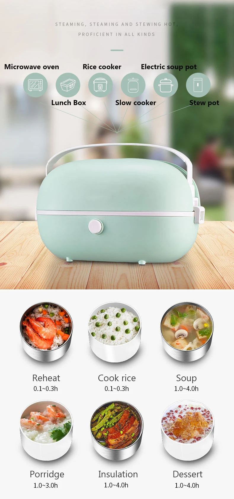 Description Picture 6 of itemElectric Rice cooker for Car Home Food steamer portable lunchbox Egg boiler Food warmer insulation ceramic stainless steel liner