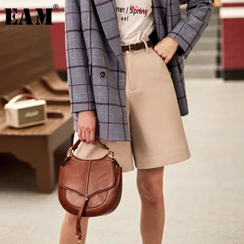 

[EAM] High Waist Brief Temperament Knee Length Trousers New Loose Fit Pants Women Fashion Tide Spring Autumn 2020 1H005