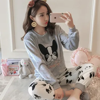 

Cartoon Dog Sleepwear Winter Flannel Kawaii Pajama Cute Pajama Set Printed Pants Pyjama Negligee Plus Size Lingere Nightwear