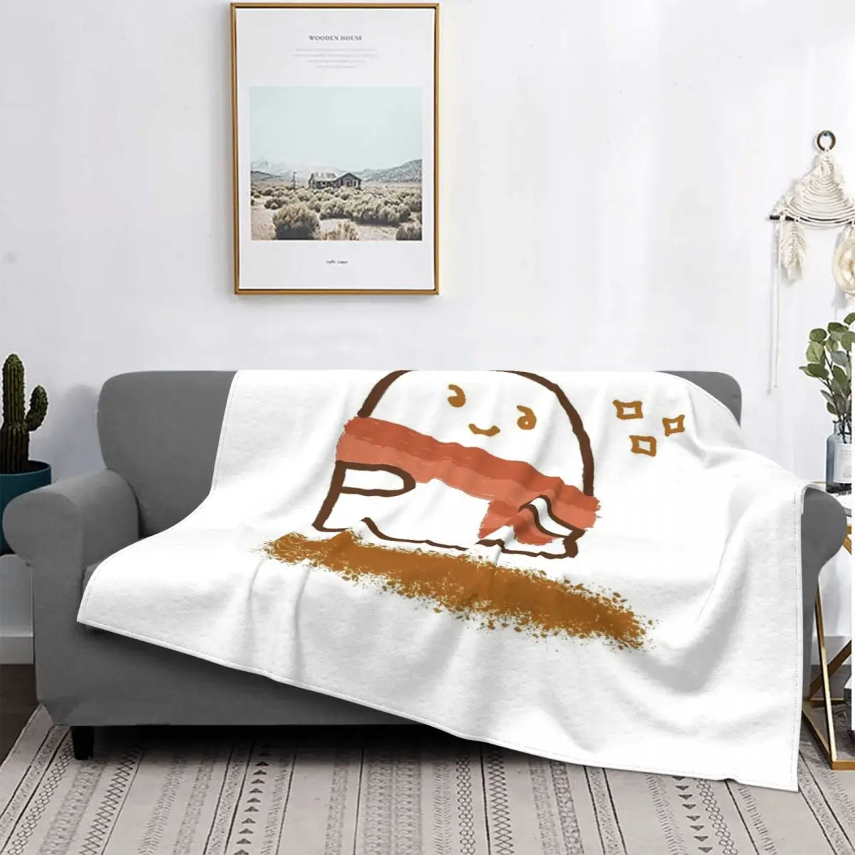 Manta De Lana De Felpa Con Estampado De Fantasma In Naranja, Colcha Para Cama A Cuadros, Manta Ponderada De Anime
