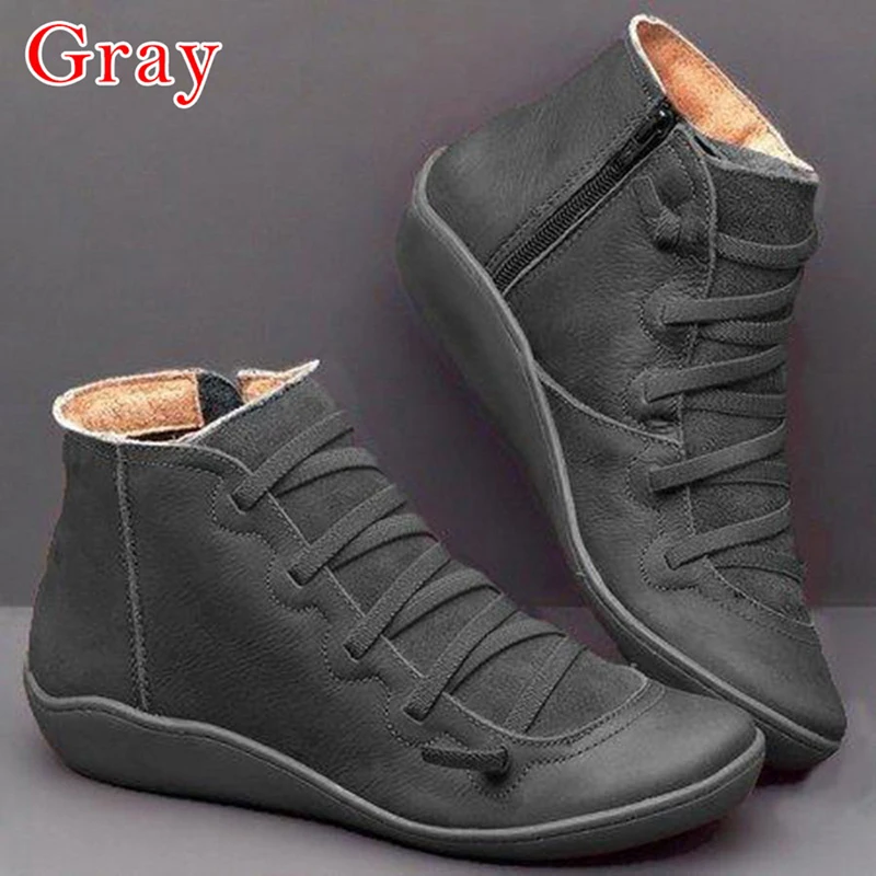 Г., рабочие ботильоны в британском стиле женские высокие сапоги больших размеров полусапожки повседневная обувь женская обувь, Прямая поставка - Цвет: gray