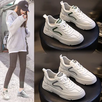 

Yiluan Casual Single Shoes Women 2020 Spring New Lace Up Flat White Shoes Women Leather Women's Shoes Sneakers Striped
