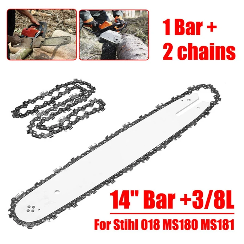 

14 Inch Bar +3/8L 2Pcs Chains Fit For Stihl 018 Ms180 Ms181 Chainsaws Chain Saw