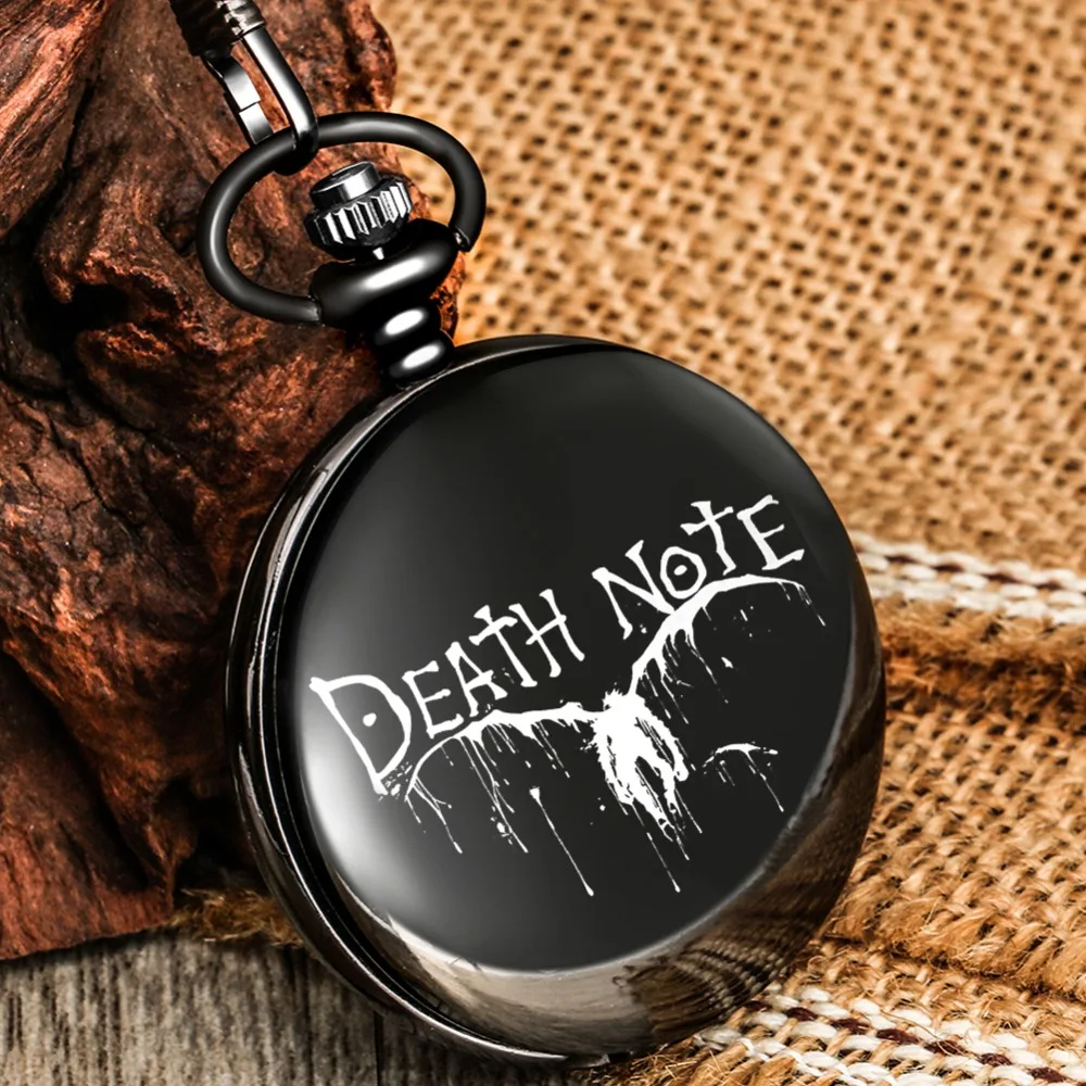 DEATH NOTE Men Customized Winged Quartz Pocket Watch White Dial Durable Clamshell Case Thick Chain Pendant Watch for Men Women