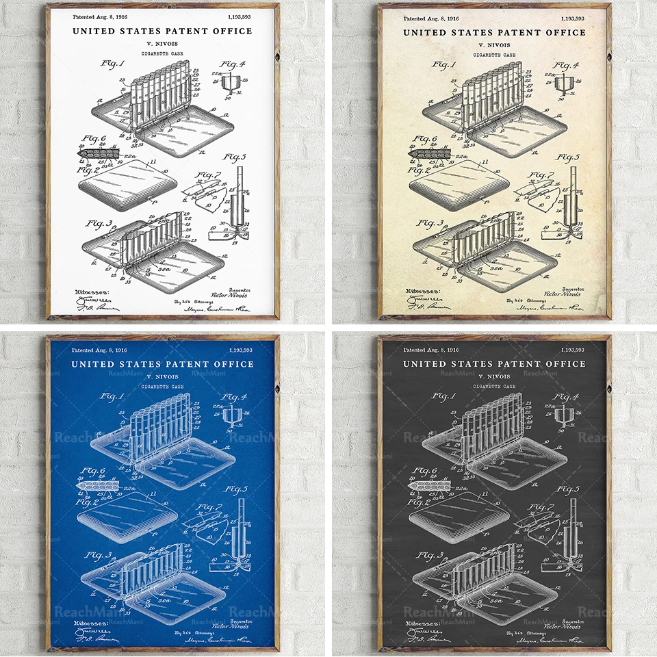 Impression De Brevet Vintage De Cas De Sigaretta, Cadeau D'Affiche De Dessin De Brevet De Tabagisme Pour Le Décor De Caverne D'H