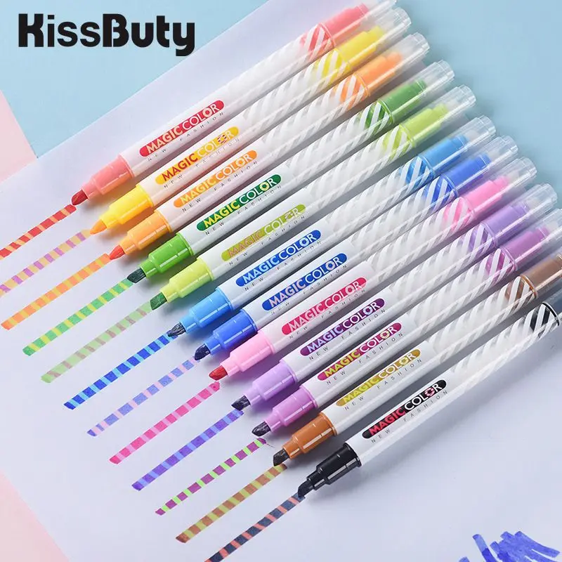 

12Pcs/Set Magic Color Art marker Dual-side Fluorescent Highlighter Pen Liner Drawing Bullet Diary Stationery Office School