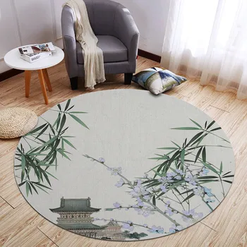 

Chinese Style Round Carpet Abstract Scenery Carpets For Living Room Bedroom Bedside Carpet Anti-slip Floor Mat Oriental View Rug