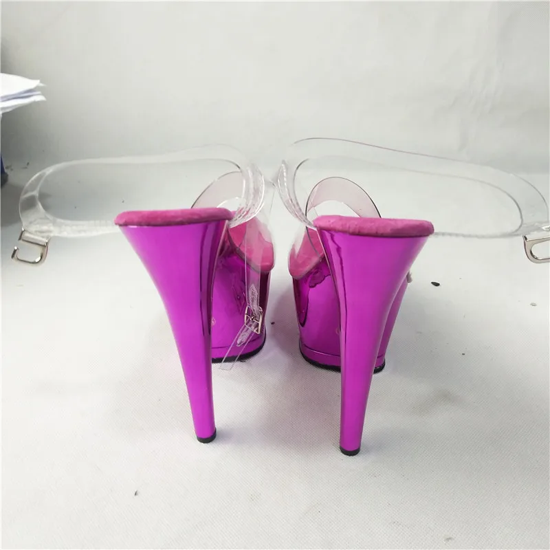 17cm transparent upper heels, purple electroplated sandals, model nightclub performance, dancing shoes