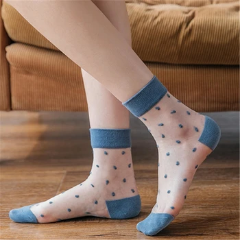 

Women's Harajuku Breathable Transparent Mesh Polka Dots Socks Sexy Ladies Net Yarn Fishnet Dots Socks Female Hosiery Sox