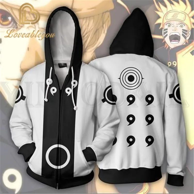 Anime Naruto Sweatshirt Men and Women Zipper Hoodies UZUMAKI 3d Print Hooded Jacket for Boys Cosplay Costume Harajuku Streetwear