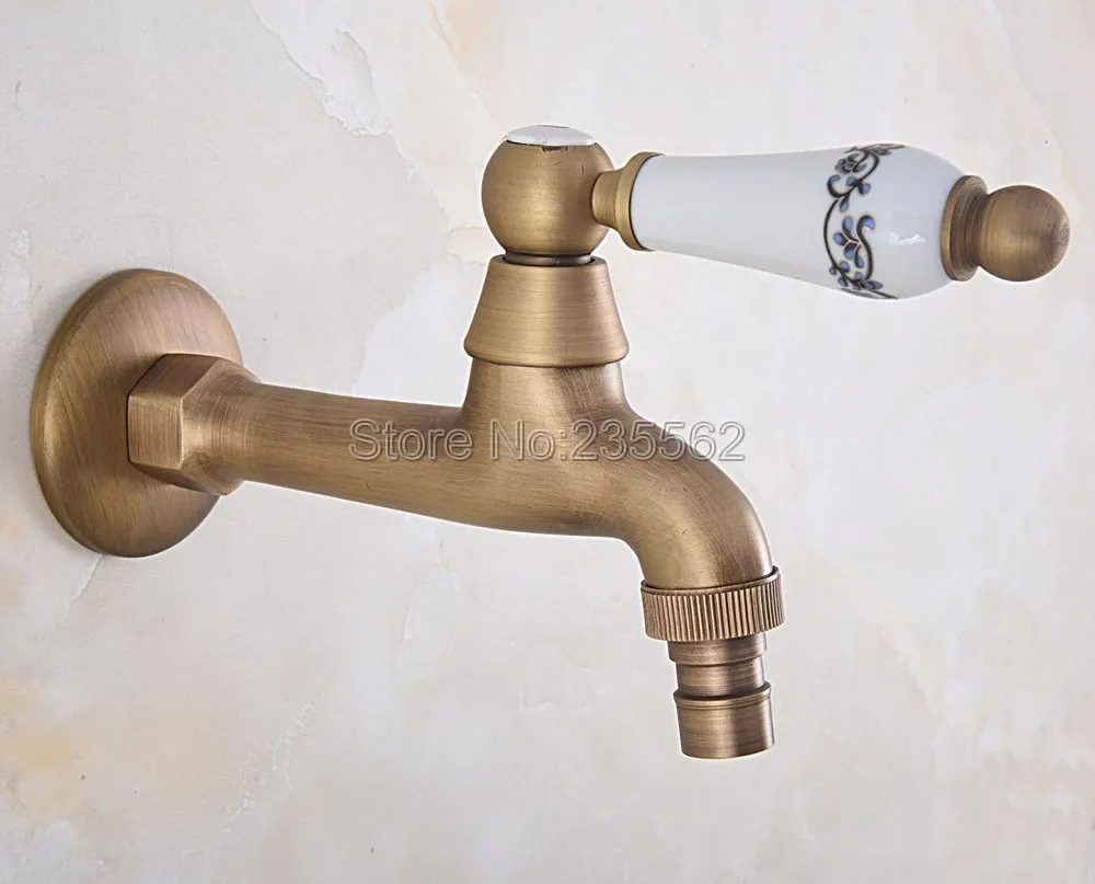 Antique Brass Wall Mounted Bathroom Washing Machine faucet Cold Water Tap lav313 