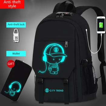 

New Anime Luminous School Backpack For Boy Student backpack purse for with USB Charging Port and Lock School Bag Black