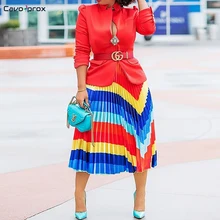 Женская Радужная цветная полосатая плиссированная Эффектная юбка с эластичным поясом, повседневная, с принтом, до середины икры, летняя уличная одежда, модная юбка
