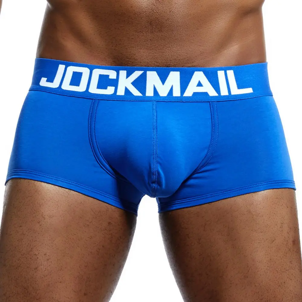 Jockmail, боксеры, мужское нижнее белье, с мешочком для пениса, Большой U выпуклый, сексуальные трусы, одноцветные, белые, для геев, нижнее белье, Слип, homme, хлопковые, мужские трусики - Цвет: Синий