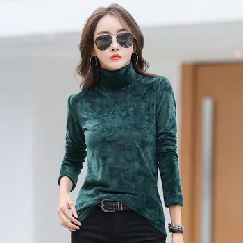 

Double face Fleece Turtleneck Women t shirt Plus Size tee shirt femme Basic Shirts long sleeve t-shirt women