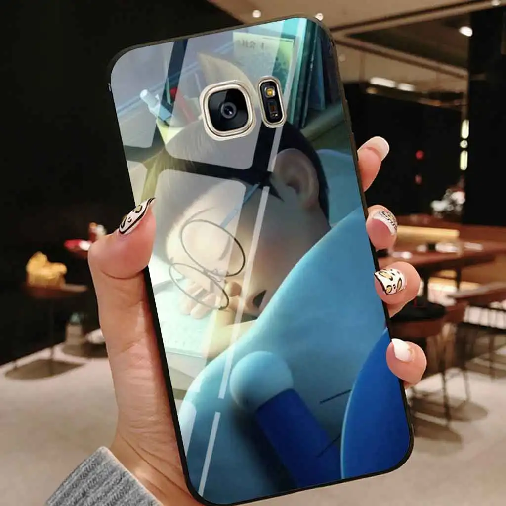 Роскошный стеклянный чехол Doraemon для samsung galaxy s9plus s7 edge s8 s9 plus s10 lite note 8 note9 мультяшный чехол с защитой от падения