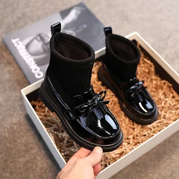 

Winter Fashion Girls Pu Leather Boots Autumn New Children's Martin Boots Non-slip Boots Elastic Fringe Stitching Shoes E213