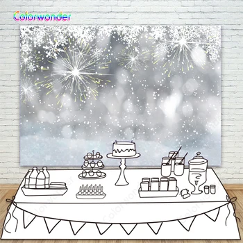 

White Snowflakes with Yellow Firewoks Photo Background Polka Dots Light Bokeh Christmas Party Baby Portrait Photography Backdrop