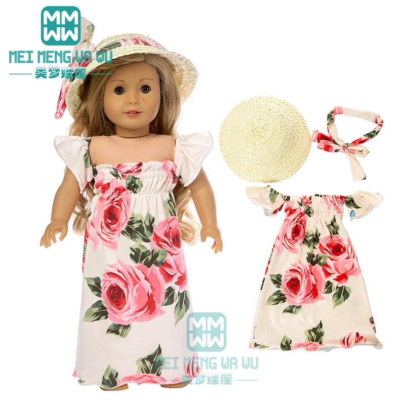 

Doll Clothes fashion dress + straw hat for 18 Inch American Doll 43 Cm Baby Doll Our Genefration Girl s Toy