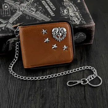 

Men's Genuine Leather Ziper Card/Money Coin Purse Wallet with Anti-Lost Chain