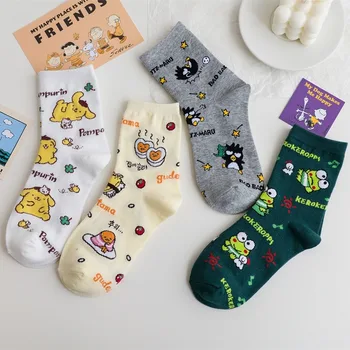 

Colorful Sock for Woman Long Adult Kawaii Ladies Soft Sox Cartoon Pom Pom Purin Socks Cotton Spring Female Trendy Calcetines