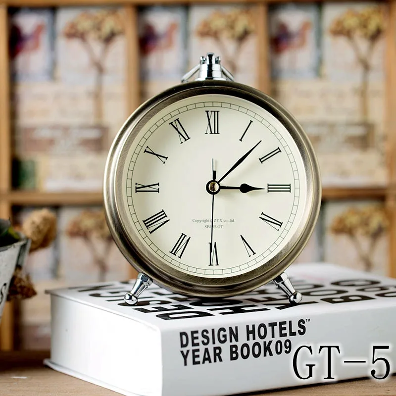 

European Bronze Metal Alarm Clock Creative Office Desktop Decoration Mute Table Clock Roman Numerals Desktop Retro Small Clock