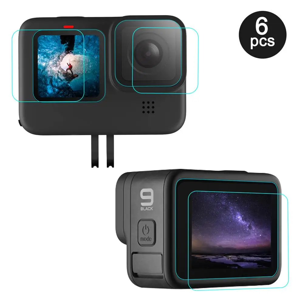 

6 PCS/pack 9H Tempered Glass Screen Pretector For GoPro Hero 9 Camera Lens Protective Glass HD Anti-scratch Ultra-thin Glass