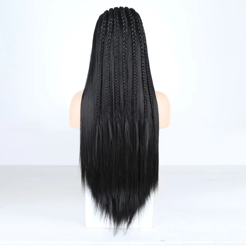 RONGDUOYI длинные черные высокие Температура волокна плетеный синтетический Синтетические волосы на кружеве парик 13x6 Glueless фронта шнурка косы парики для Для женщин