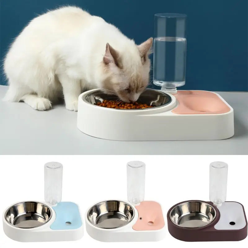 Pet миска для воды еды нет-разлива собака кошка съемный автоматический диспенсер с миской из нержавеющей стали для щенка котенка